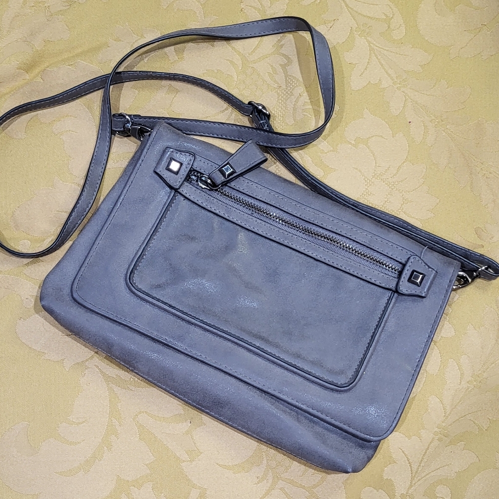 Nicole Miller Gray Vegan Leather Crossbody Bag
